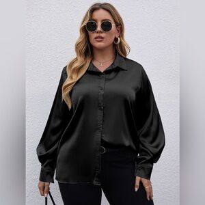 Chic Black Satin Button Down Shirt